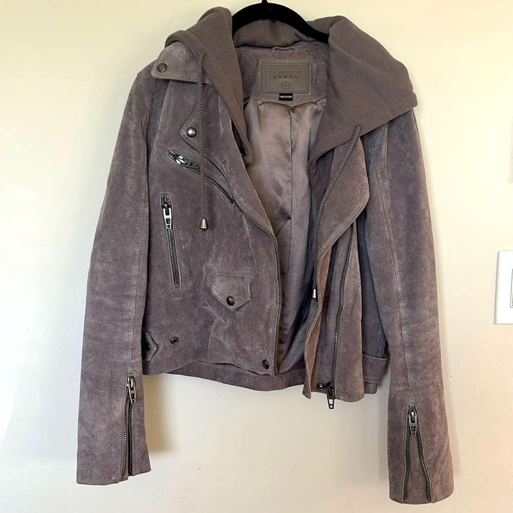 Blank NYC suede moto hooded jacket L
